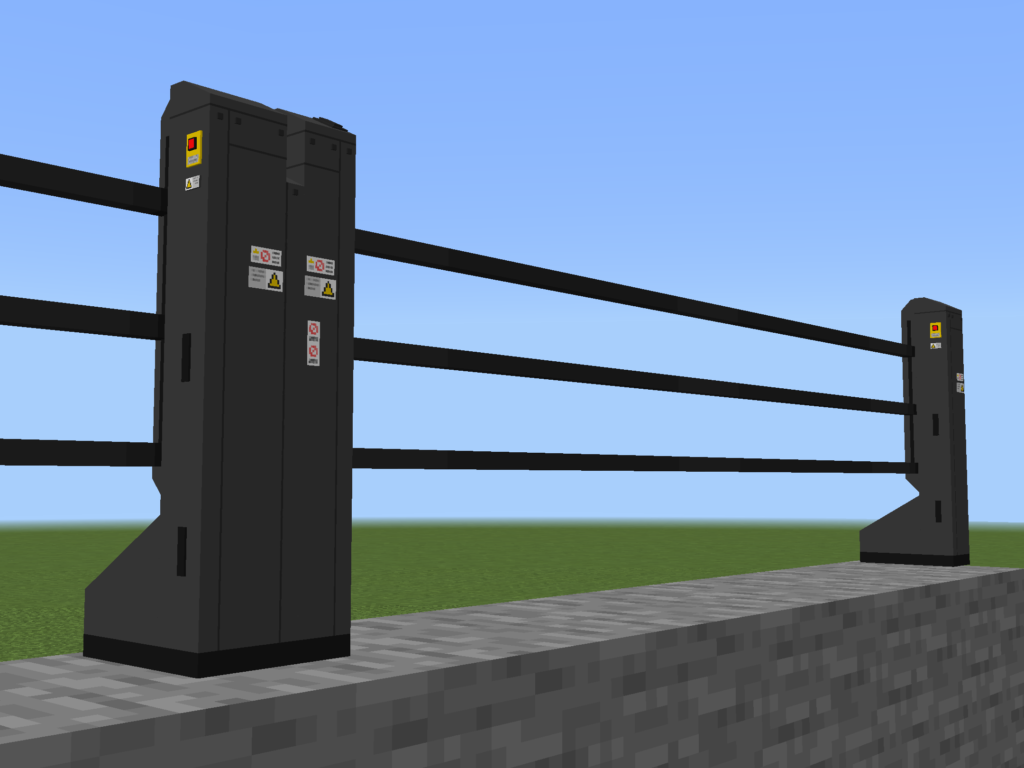 鉄道アドオン用昇降バー式ホーム柵。グレーを基調としたデザインで様々な車両に合うホームドアになっている。